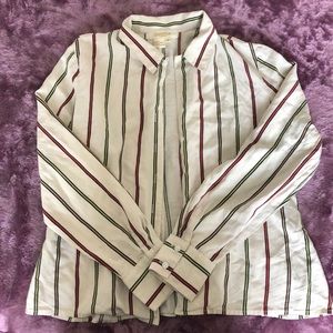 Cream multi colored striped button down
